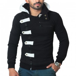 Black Side Zipper Loop Style Detachable Hood Mock